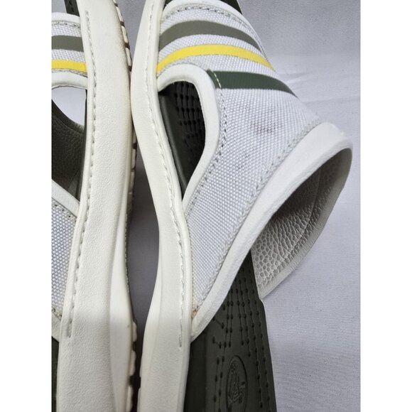 Mens Crocs Slip On Sandals Sobek 9 White/Green Stripes Canvas Slide Sandals - Picture 9 of 13